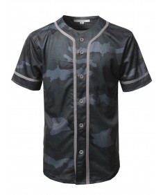 Men's Camouflage Front Button Closure Athletic Baseball Inspired Jersey Top