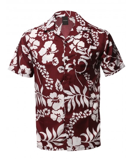 Men's Casual Beach Hawaiian Tropical Print Button Down Shirt