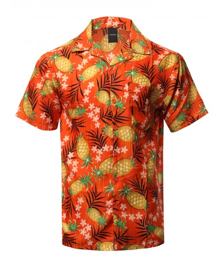 Men's Casual Beach Hawaiian Tropical Print Button Down Shirt