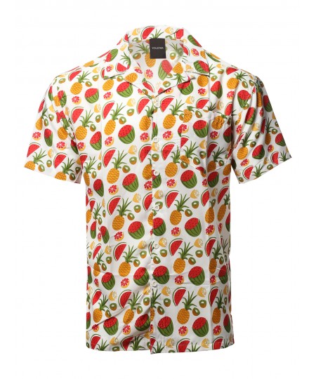 Men's Casual Beach Hawaiian Tropical Print Button Down Shirt