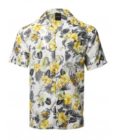 Men's Casual Beach Hawaiian Tropical Print Button Down Shirt