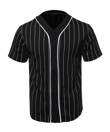 Men's Solid Hipster Baseball Team Pin Stripe Jersey Top