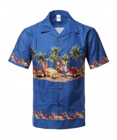 Men's Casual Beach Hawaiian Tropical Print Button Down Cotton Shirt