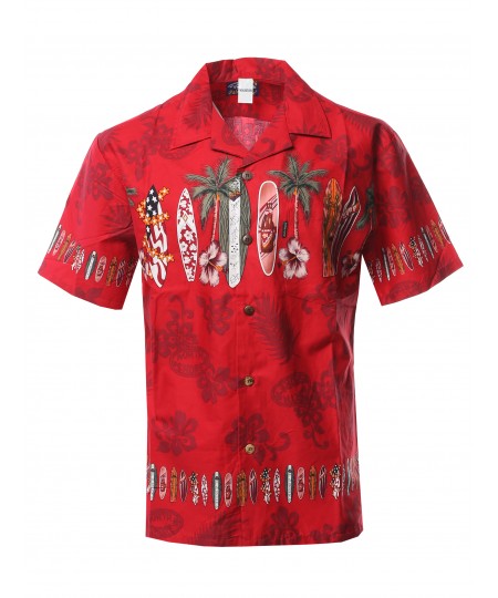 Men's Casual Beach Hawaiian Tropical Print Button Down Cotton Shirt