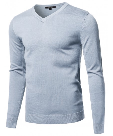 Men's Casual Solid Soft Knitted Long Sleeve V-neck Sweater