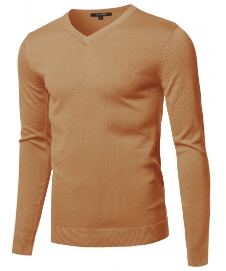 Men's Casual Solid Soft Knitted Long Sleeve V-neck Sweater