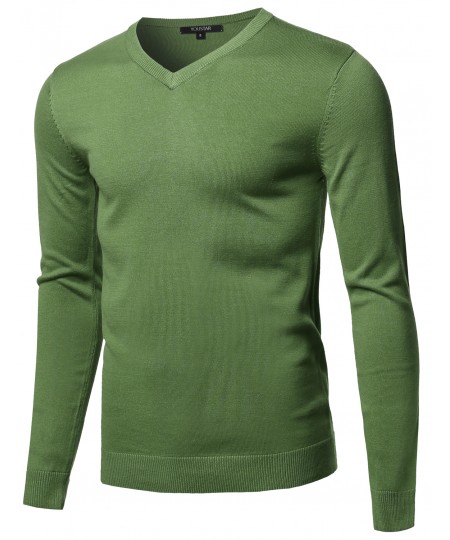 Men's Casual Solid Soft Knitted Long Sleeve V-neck Sweater