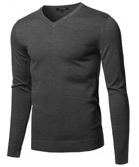 Men's Casual Solid Soft Knitted Long Sleeve V-neck Sweater