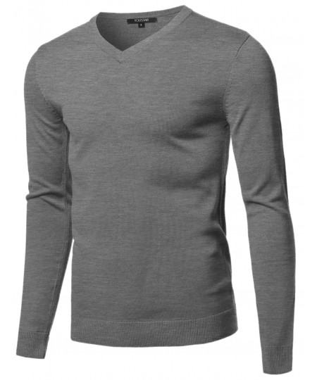 Men's Casual Solid Soft Knitted Long Sleeve V-neck Sweater