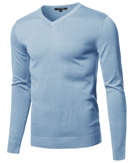 Men's Casual Solid Soft Knitted Long Sleeve V-neck Sweater