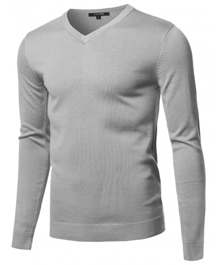 Men's Casual Solid Soft Knitted Long Sleeve V-neck Sweater