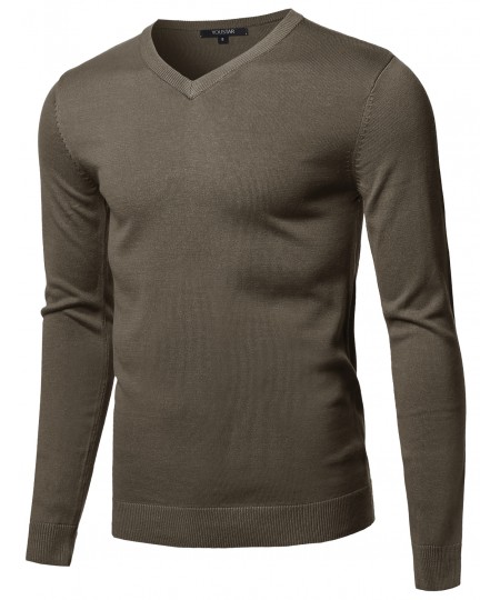 Men's Casual Solid Soft Knitted Long Sleeve V-neck Sweater