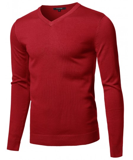 Men's Casual Solid Soft Knitted Long Sleeve V-neck Sweater