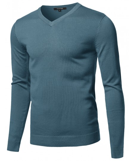Men's Casual Solid Soft Knitted Long Sleeve V-neck Sweater