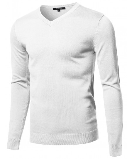 Men's Casual Solid Soft Knitted Long Sleeve V-neck Sweater