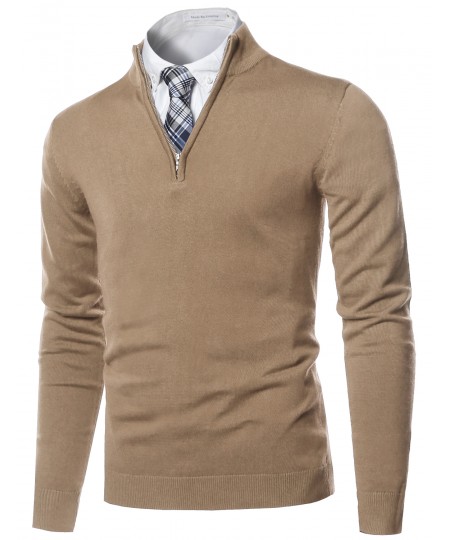 Men's Classic Half Zip Up Mock Neck Basic Sweater Top