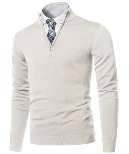 Men's Classic Half Zip Up Mock Neck Basic Sweater Top