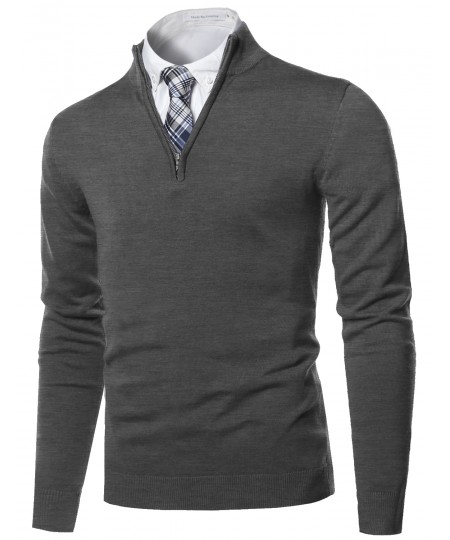 Men's Classic Half Zip Up Mock Neck Basic Sweater Top