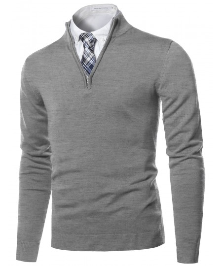 Men's Classic Half Zip Up Mock Neck Basic Sweater Top