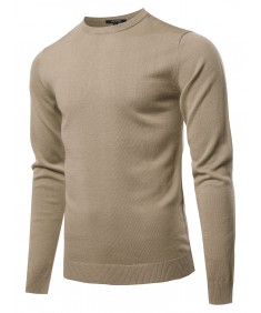 Men's Solid Long Sleeve Crew Neck Pullover Knit Sweater