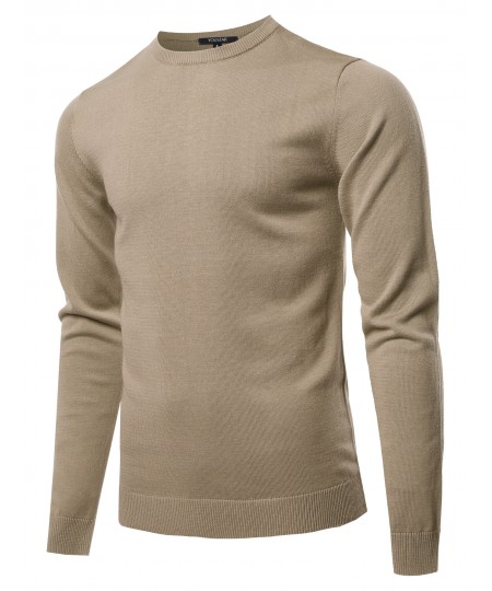 Men's Solid Long Sleeve Crew Neck Pullover Knit Sweater