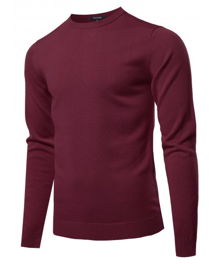 Men's Solid Long Sleeve Crew Neck Pullover Knit Sweater