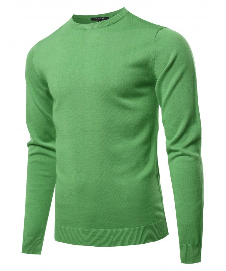 Men's Solid Long Sleeve Crew Neck Pullover Knit Sweater