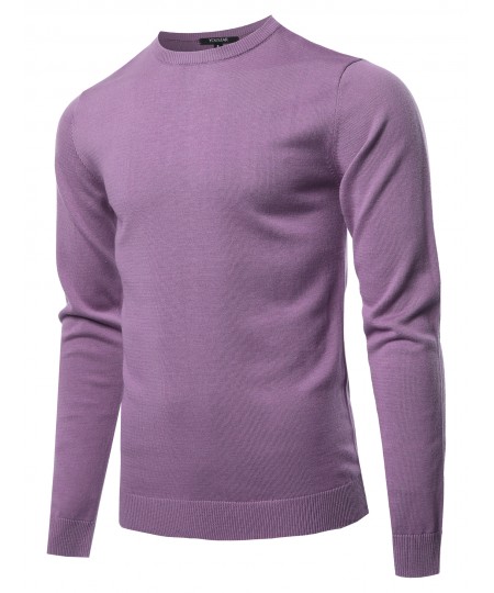 Men's Solid Long Sleeve Crew Neck Pullover Knit Sweater