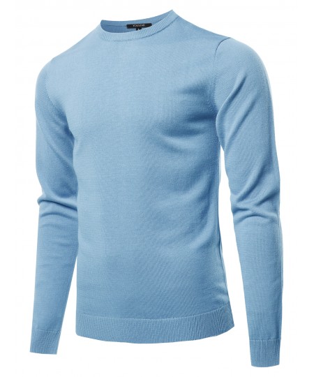 Men's Solid Long Sleeve Crew Neck Pullover Knit Sweater