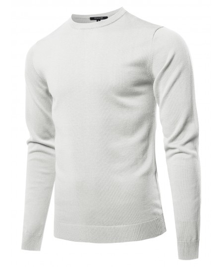 Men's Solid Long Sleeve Crew Neck Pullover Knit Sweater