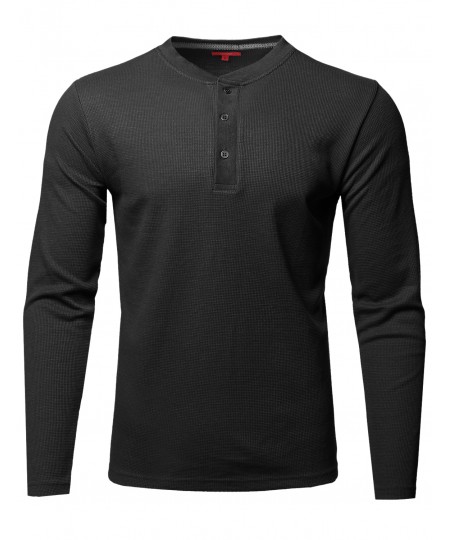 Men's Premium Quality Thermal Henley Crew Neck Long Sleeve T-Shirt