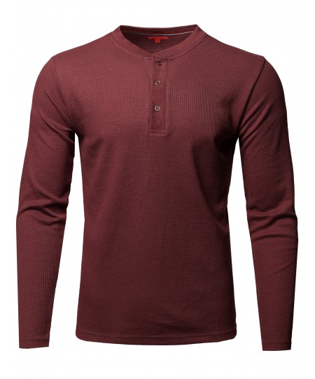 Men's Premium Quality Thermal Henley Crew Neck Long Sleeve T-Shirt