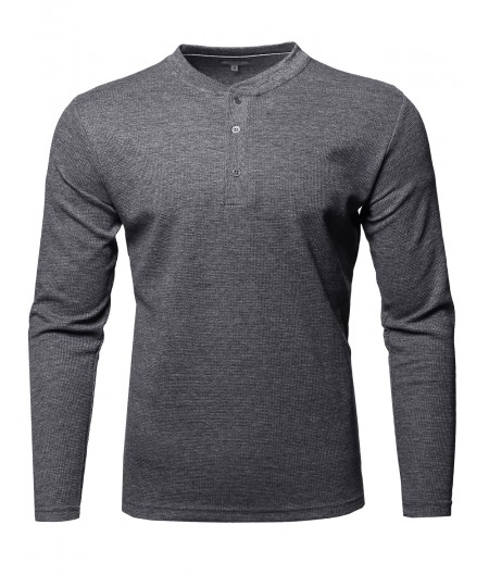 Men's Premium Quality Thermal Henley Crew Neck Long Sleeve T-Shirt