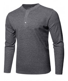 Men's Premium Quality Thermal Henley Crew Neck Long Sleeve T-Shirt