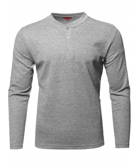 Men's Premium Quality Thermal Henley Crew Neck Long Sleeve T-Shirt