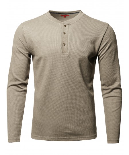 Men's Premium Quality Thermal Henley Crew Neck Long Sleeve T-Shirt