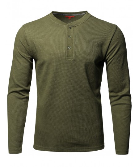 Men's Premium Quality Thermal Henley Crew Neck Long Sleeve T-Shirt