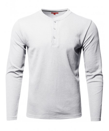 Men's Premium Quality Thermal Henley Crew Neck Long Sleeve T-Shirt