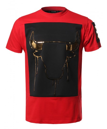 Men's Music Concert Hip-Hop Hipster 3D Gold Foil Print Tee Shirt Top