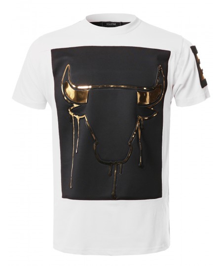 Men's Music Concert Hip-Hop Hipster 3D Gold Foil Print Tee Shirt Top