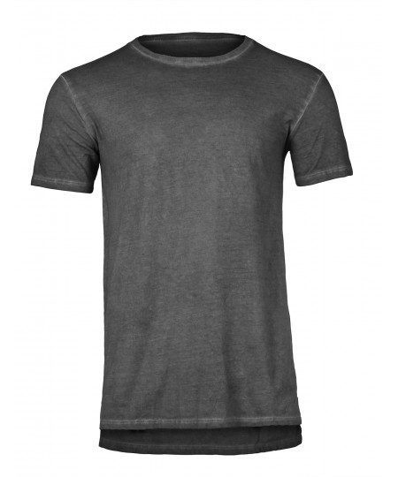 Men's Casual Pigment Wash Longline Stem Hem Short Sleeves T-Shirt