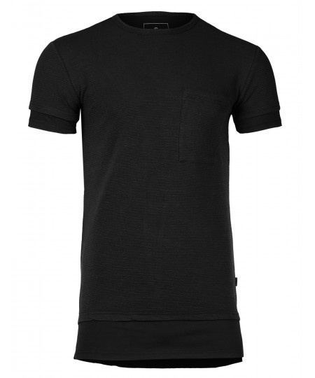 Men's Solid Relaxed Fit Longline Ribbed Short Sleeve Crewneck T-shirt Top