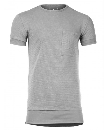 Men's Solid Relaxed Fit Longline Ribbed Short Sleeve Crewneck T-shirt Top