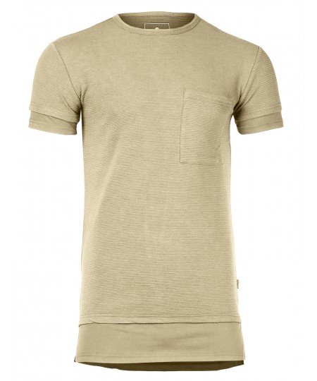 Men's Solid Relaxed Fit Longline Ribbed Short Sleeve Crewneck T-shirt Top