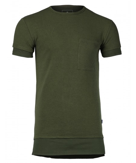 Men's Solid Relaxed Fit Longline Ribbed Short Sleeve Crewneck T-shirt Top