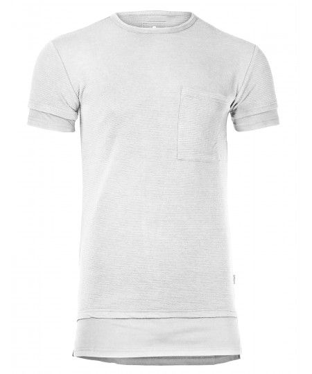 Men's Solid Relaxed Fit Longline Ribbed Short Sleeve Crewneck T-shirt Top