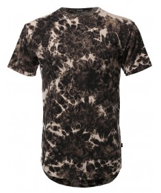 Men's Casual Tie Dye Washed Crew Neck Long-Line Short Sleeve T-Shirt