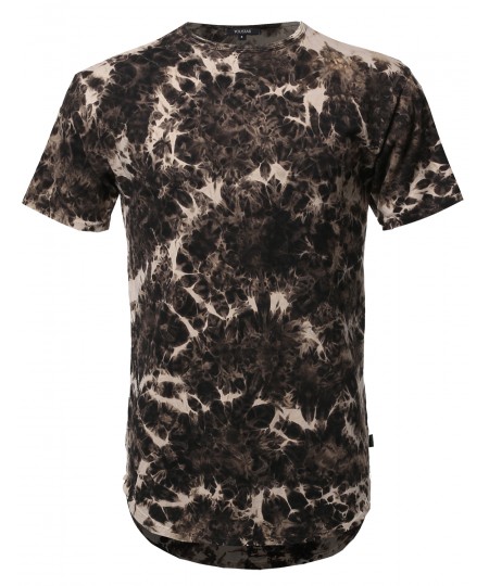 Men's Casual Tie Dye Washed Crew Neck Long-Line Short Sleeve T-Shirt