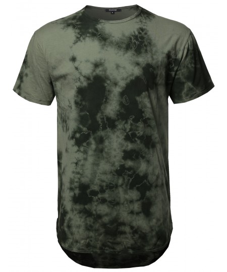 Men's Casual Tie Dye Washed Crew Neck Long-Line Short Sleeve T-Shirt