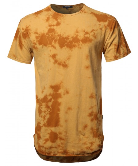 Men's Casual Tie Dye Washed Crew Neck Long-Line Short Sleeve T-Shirt